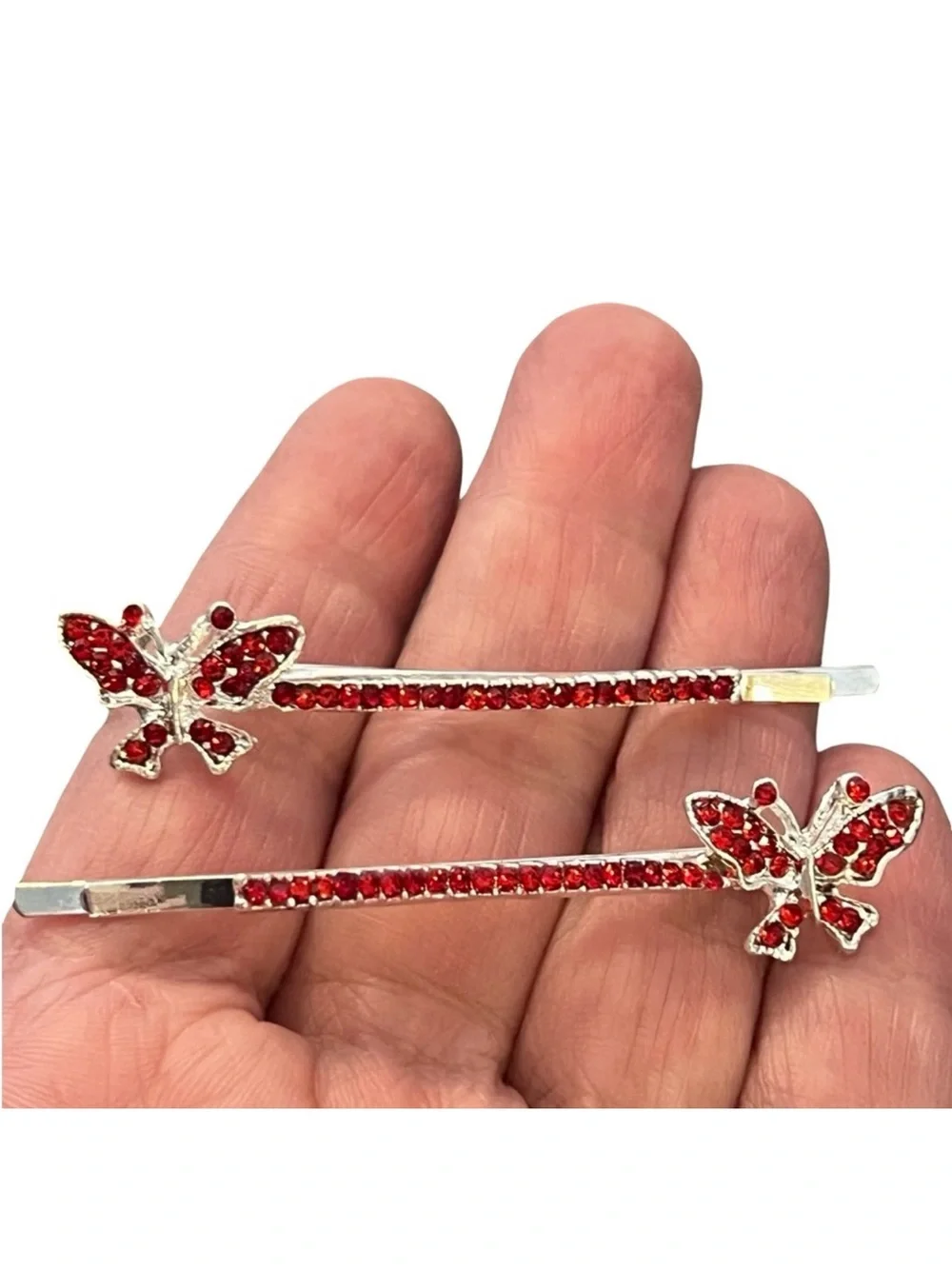 Red Butterfly Crystal Bobby Pins - Women's Hair Accessories FINAL PRICE DROP